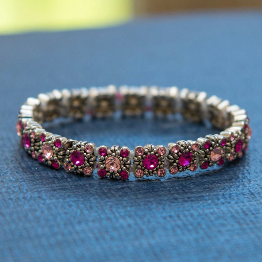 Costume Jewelry Silver with Pink and Dark Pink Stones Bracelet